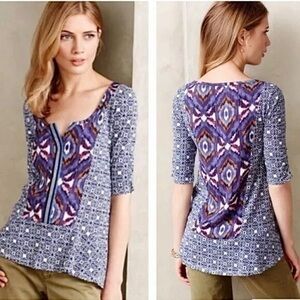 Anthropologie Akemi + Kin Ikat Split Neck Top